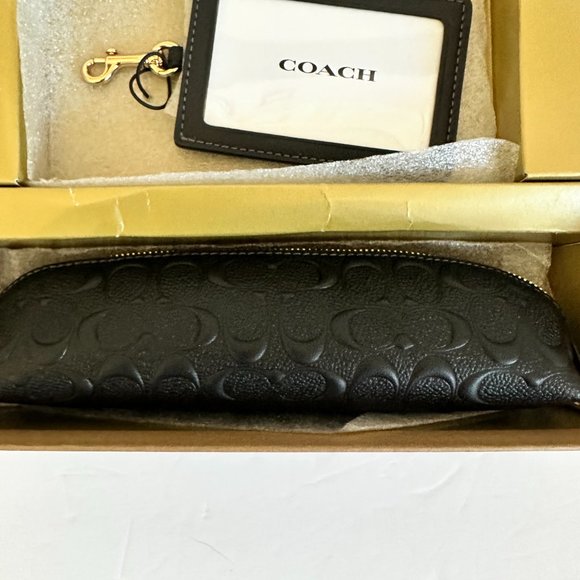 COACH SIGNATURE LOGO LEATHER PENCIL CASE ID LANYARD 3 PIECE GIFT SET BOXED - Picture 3 of 8
